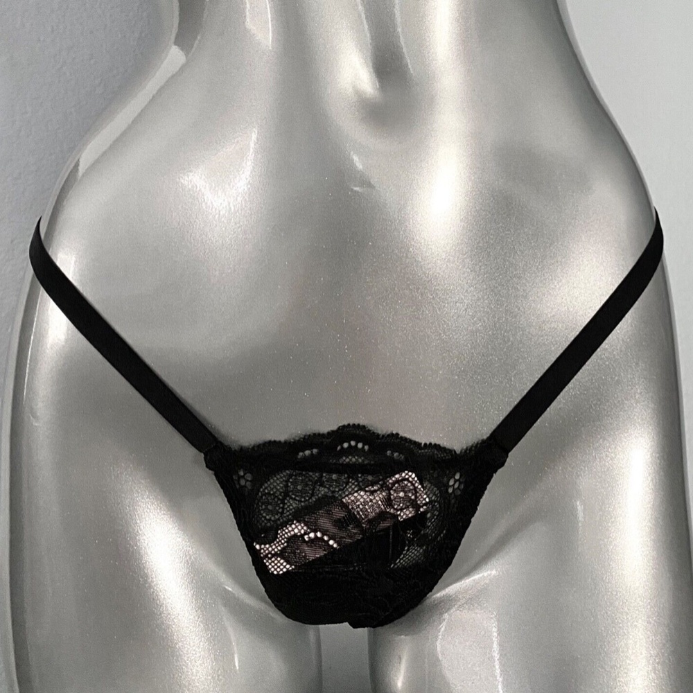 Victorias Secret Nwt Itty Bitty Low Rise Black Lace G V String Panty XL